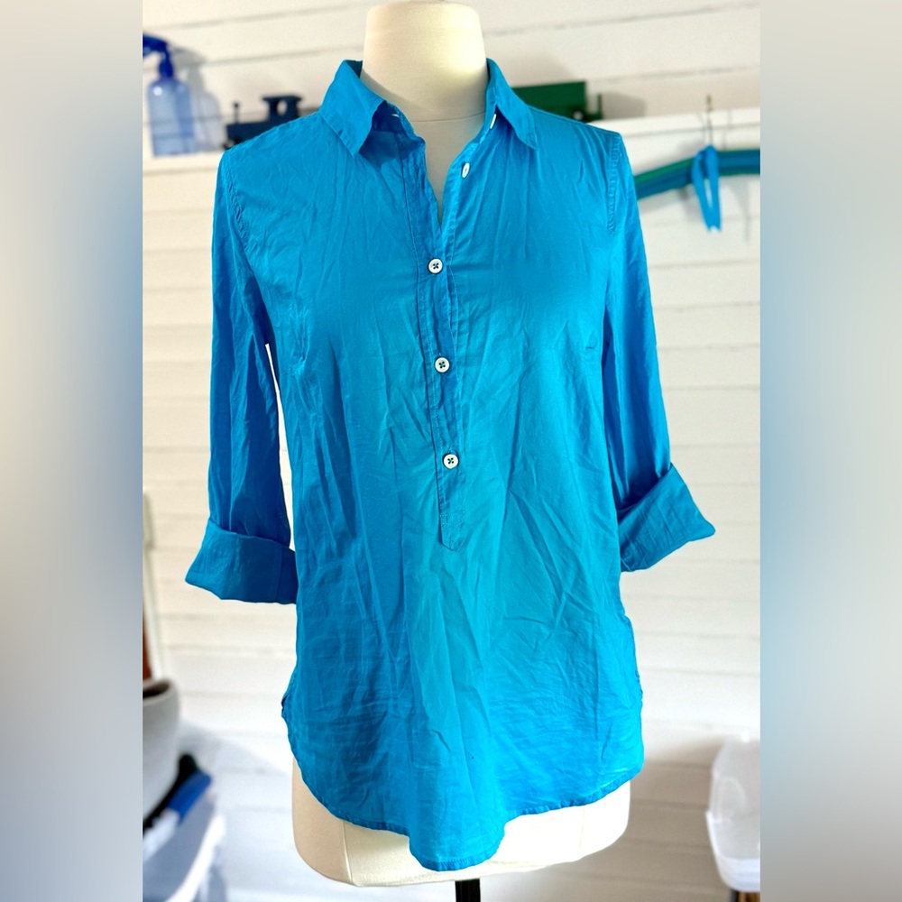 J. CREW Turquoise Half Button Cotton Popover Shirt